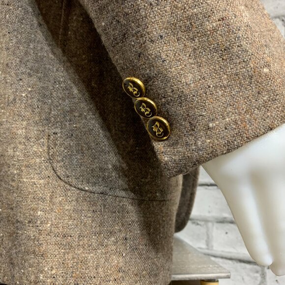 Brioni Vintage Tweed Blazer Sport Coat Mens 46 Brown Wool Metal Buttons Jacket - Picture 4 of 16